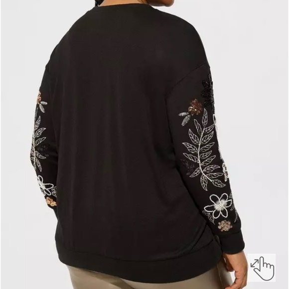 Torrid Ponte‎ Crew Neck Drop Shoulder Floral Sequin Sweatshirt Sz 3X Glam-Boho - Picture 2 of 12